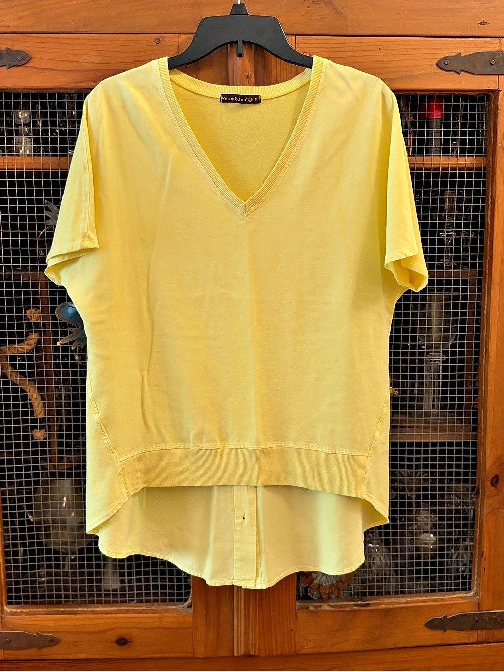 Wearables by XCVI Yellow High-Low V-Neck Top Size Medium